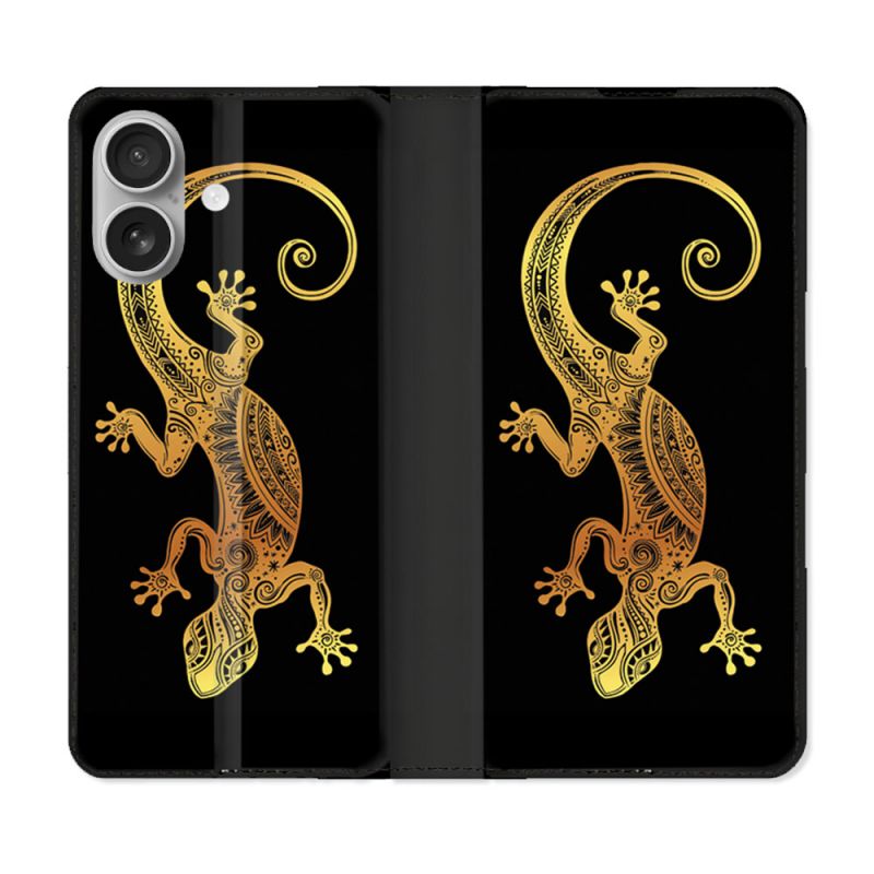 Housse Cuir Portefeuille Pour Samsung Galaxy A06 Animal Lezard Noir