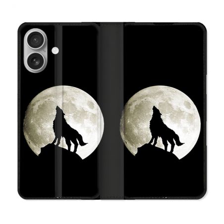 Housse Cuir Portefeuille Pour Samsung Galaxy A06 Animal Loup Noir