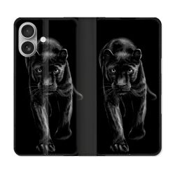 Housse Cuir Portefeuille Pour Samsung Galaxy A06 Animal Panthère Noire