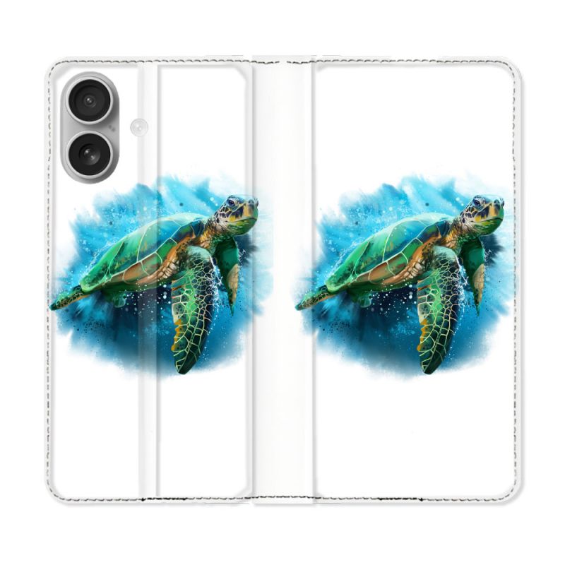 Housse Cuir Portefeuille Pour Samsung Galaxy A06 Animal Tortue Blanche multicolore