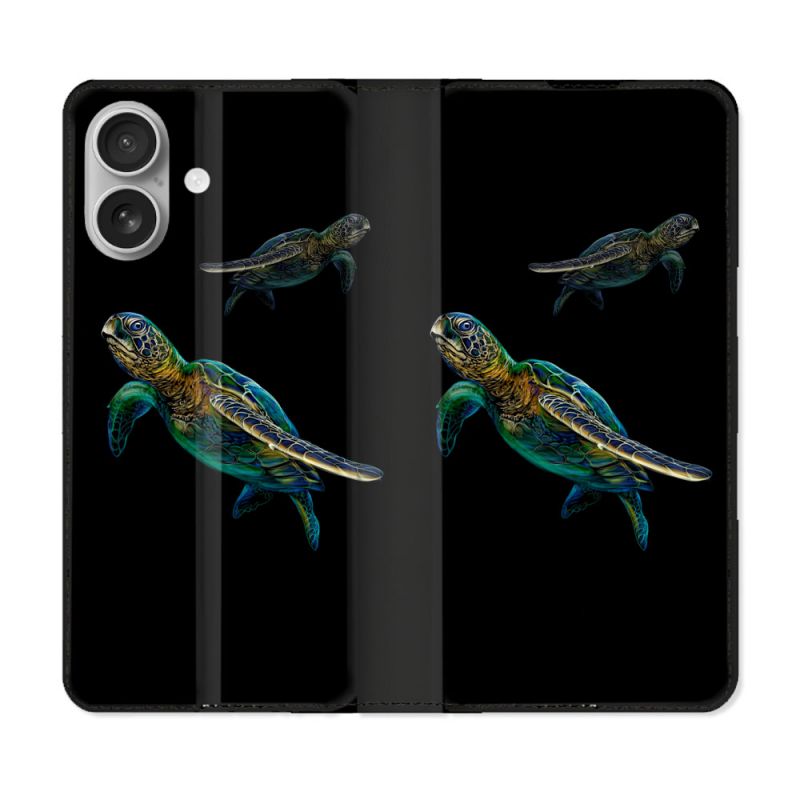 Housse Cuir Portefeuille Pour Samsung Galaxy A06 Animal Tortue Noire multicolore