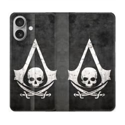 Housse Cuir Portefeuille Pour Samsung Galaxy A06 Assassin Creed Tete Mort
