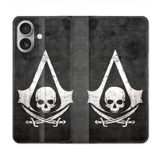 Housse Cuir Portefeuille Pour Samsung Galaxy A06 Assassin Creed Tete Mort