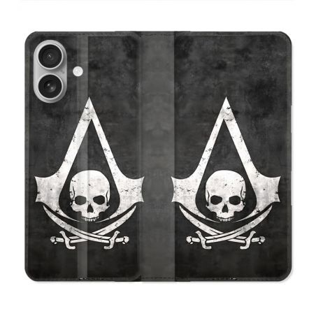 Housse Cuir Portefeuille Pour Samsung Galaxy A06 Assassin Creed Tete Mort