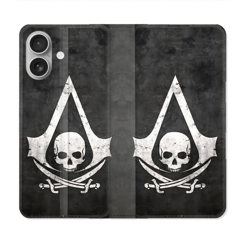 Housse Cuir Portefeuille Pour Samsung Galaxy A06 Assassin Creed Tete Mort