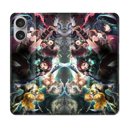 Housse Cuir Portefeuille Pour Samsung Galaxy A06 Manga Demon Slayer Groupe