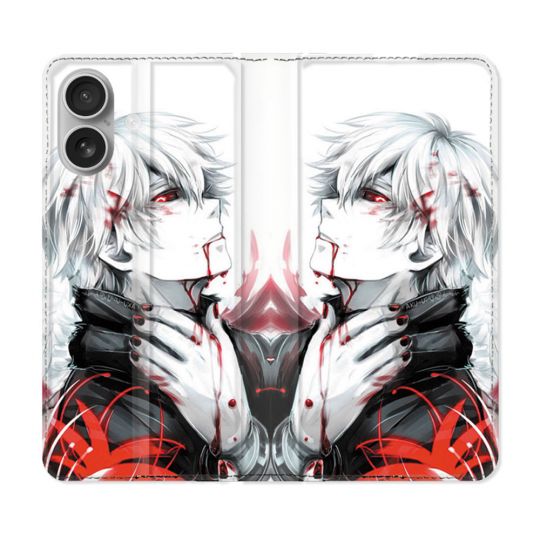 Housse Cuir Portefeuille Pour Samsung Galaxy A06 Manga Tokyo Ghoul Kaneki Blanc