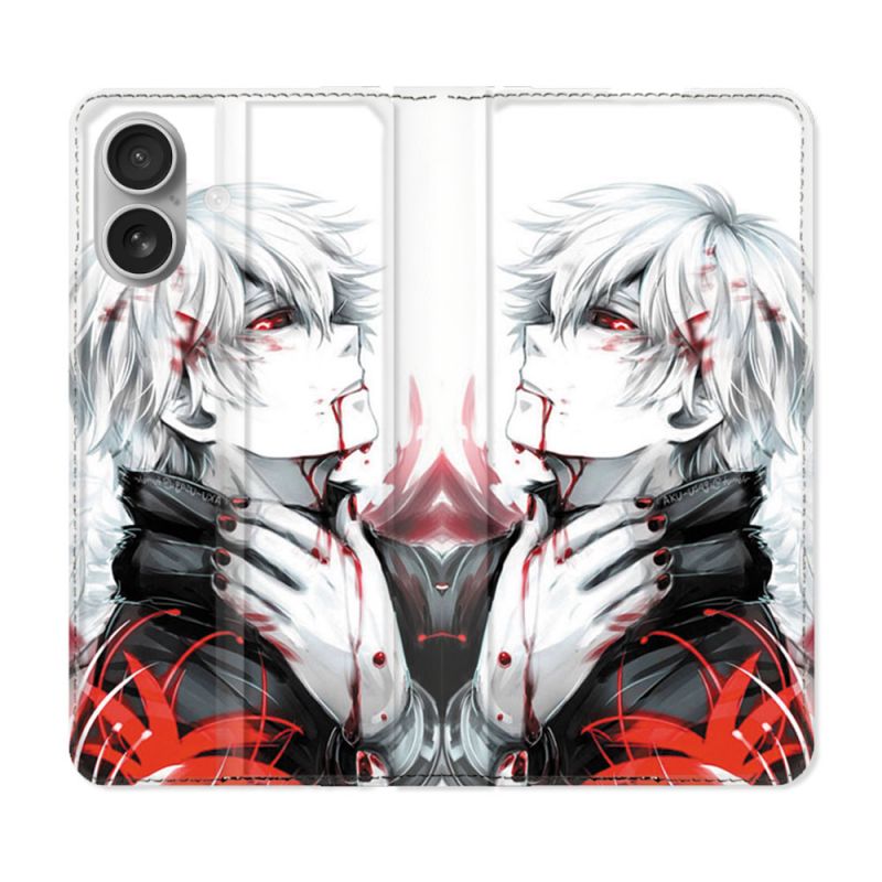 Housse Cuir Portefeuille Pour Samsung Galaxy A06 Manga Tokyo Ghoul Kaneki Blanc