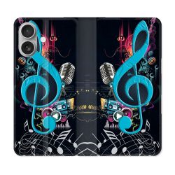Housse Cuir Portefeuille Pour Samsung Galaxy A06 Musique Cle Sol Bleu