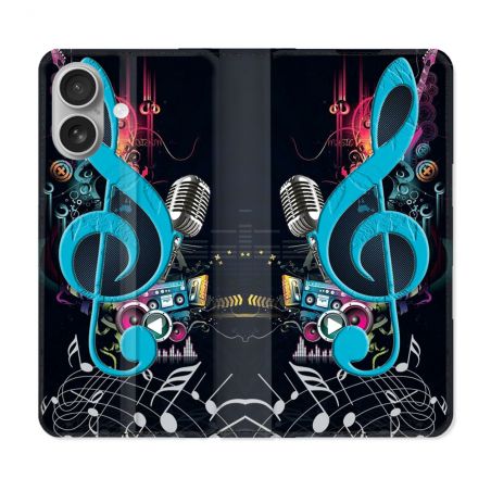 Housse Cuir Portefeuille Pour Samsung Galaxy A06 Musique Cle Sol Bleu