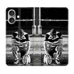 Housse Cuir Portefeuille Pour Samsung Galaxy A06 Sport Rugby Noir Blanc