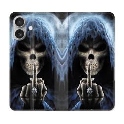 Housse Cuir Portefeuille Pour Samsung Galaxy A06 Tete de Mort Doigt