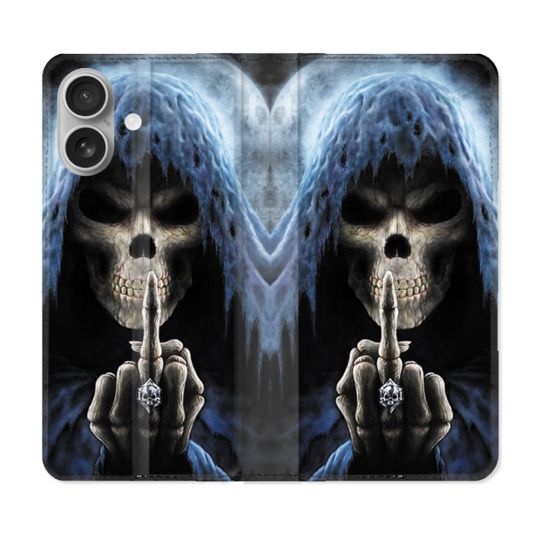 Housse Cuir Portefeuille Pour Samsung Galaxy A06 Tete de Mort Doigt