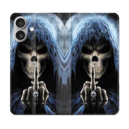 Housse Cuir Portefeuille Pour Samsung Galaxy A06 Tete de Mort Doigt