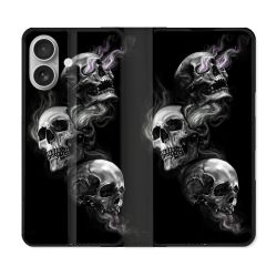 Housse Cuir Portefeuille Pour Samsung Galaxy A06 Tete de Mort Triple