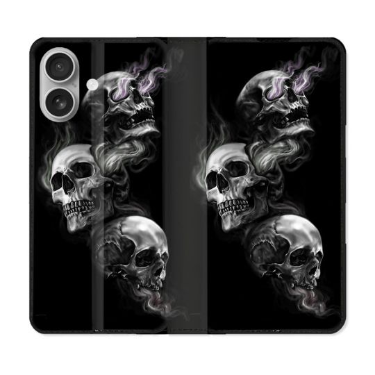 Housse Cuir Portefeuille Pour Samsung Galaxy A06 Tete de Mort Triple