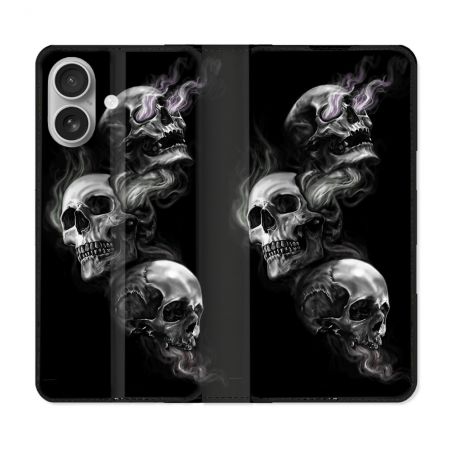 Housse Cuir Portefeuille Pour Samsung Galaxy A06 Tete de Mort Triple