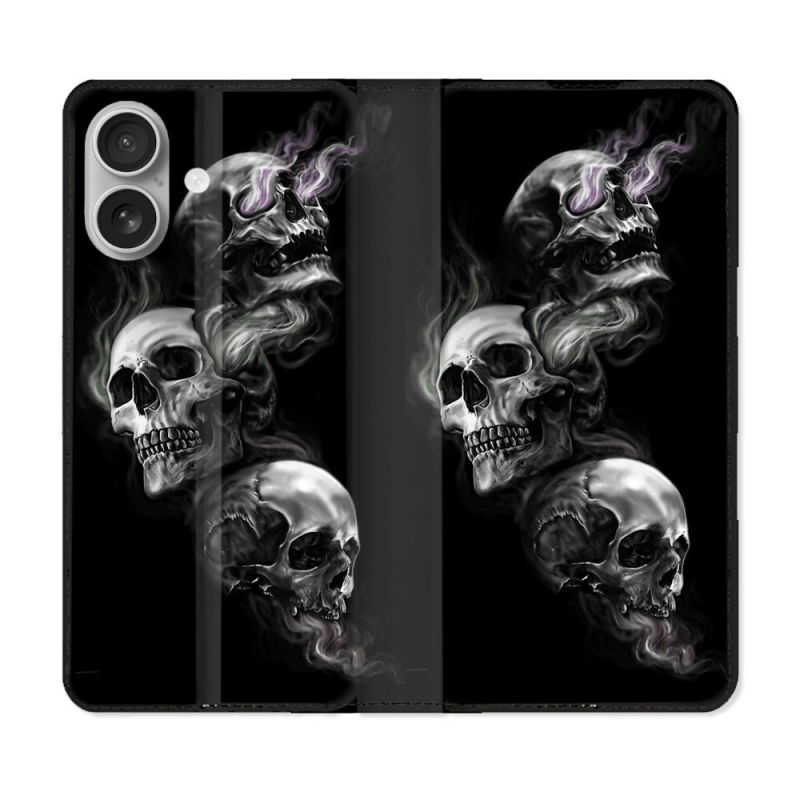 Housse Cuir Portefeuille Pour Samsung Galaxy A06 Tete de Mort Triple