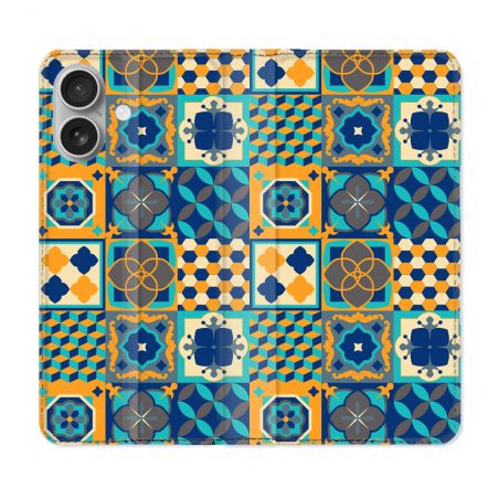 Housse Cuir Portefeuille Pour Samsung Galaxy A06 Texture Carreau Ciment Orange
