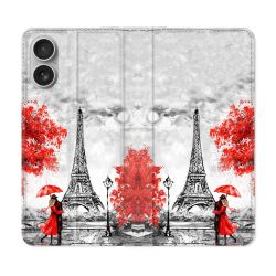 Housse Cuir Portefeuille Pour Samsung Galaxy A06 Voyage France Paris Rouge