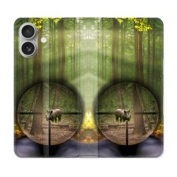 Housse Cuir Portefeuille Pour Samsung Galaxy A06 Chasse Sanglier Viseur