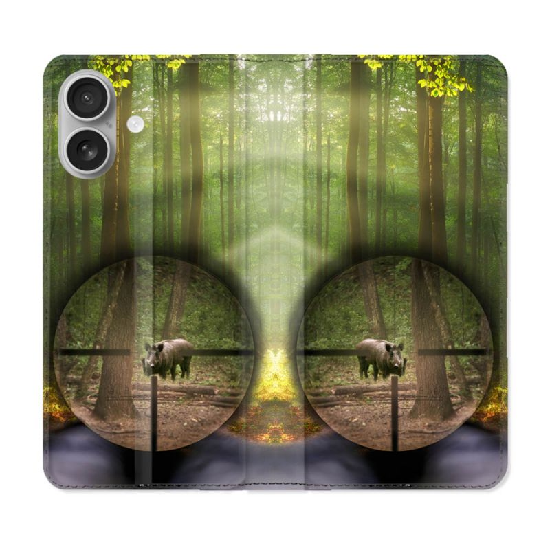 Housse Cuir Portefeuille Pour Samsung Galaxy A06 Chasse Sanglier Viseur