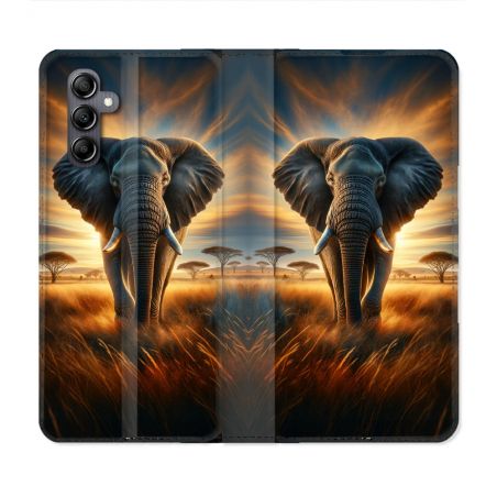 Housse Cuir Portefeuille Pour Samsung Galaxy A16 5G Animal Elephant Savane
