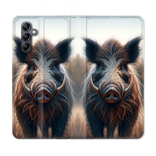 Housse Cuir Portefeuille Pour Samsung Galaxy A16 5G Chasse Sanglier Attaque