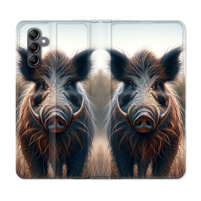 Housse Cuir Portefeuille Pour Samsung Galaxy A16 5G Chasse Sanglier Attaque