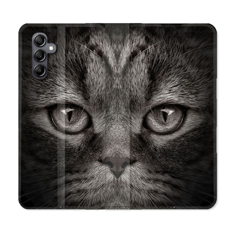 Housse Cuir Portefeuille Pour Samsung Galaxy S24 FE Animal Chat Gris
