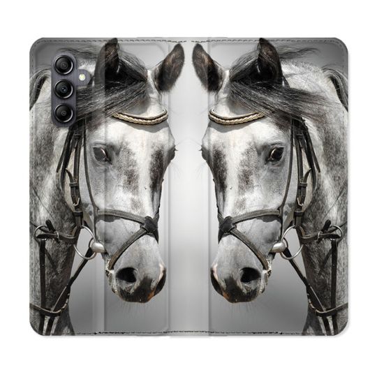 Housse Cuir Portefeuille Pour Samsung Galaxy S24 FE Animal Cheval Blanc