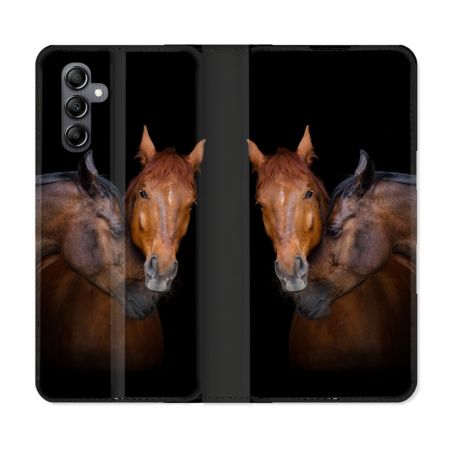 Housse Cuir Portefeuille Pour Samsung Galaxy S24 FE Animal Cheval Marron