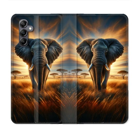 Housse Cuir Portefeuille Pour Samsung Galaxy S24 FE Animal Elephant Savane