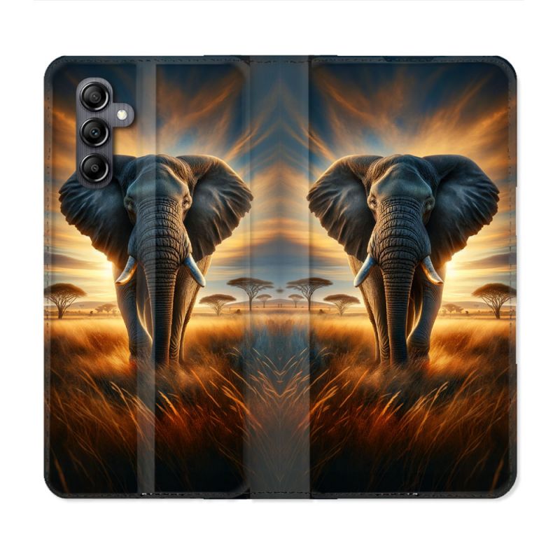 Housse Cuir Portefeuille Pour Samsung Galaxy S24 FE Animal Elephant Savane
