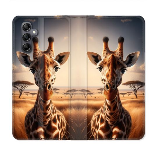 Housse Cuir Portefeuille Pour Samsung Galaxy S24 FE Animal Girafe Savane