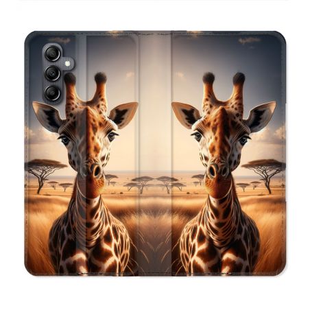 Housse Cuir Portefeuille Pour Samsung Galaxy S24 FE Animal Girafe Savane