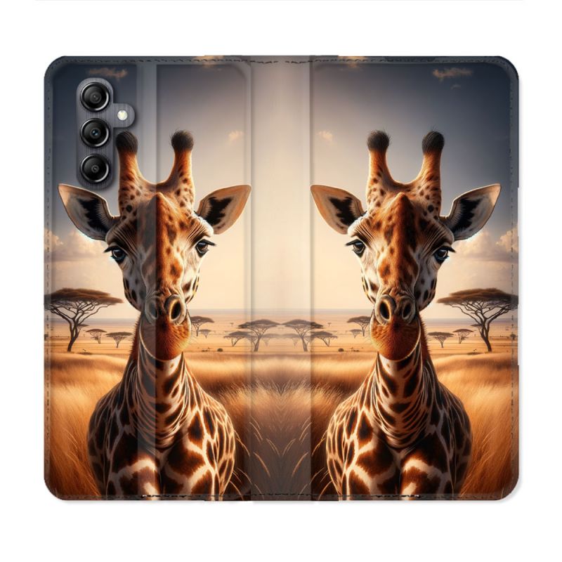Housse Cuir Portefeuille Pour Samsung Galaxy S24 FE Animal Girafe Savane