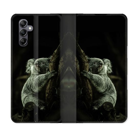 Housse Cuir Portefeuille Pour Samsung Galaxy S24 FE Animal Koala Noir