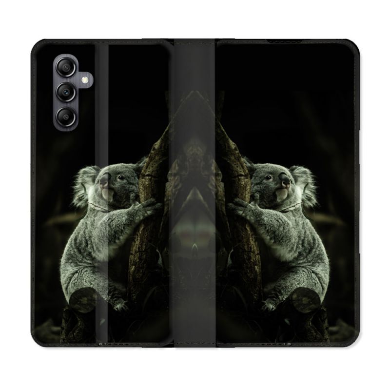 Housse Cuir Portefeuille Pour Samsung Galaxy S24 FE Animal Koala Noir