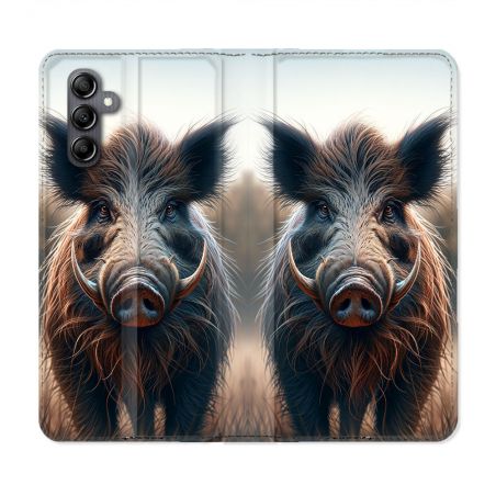 Housse Cuir Portefeuille Pour Samsung Galaxy S24 FE Chasse Sanglier Attaque