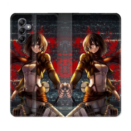 Housse Cuir Portefeuille Pour Samsung Galaxy S24 FE Manga Attaque Titans Mikasa