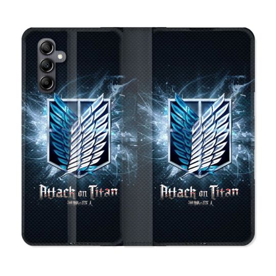Housse Cuir Portefeuille Pour Samsung Galaxy S24 FE Manga Attaque Titans Noir