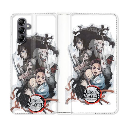 Housse Cuir Portefeuille Pour Samsung Galaxy S24 FE Manga Demon Slayer Blanc