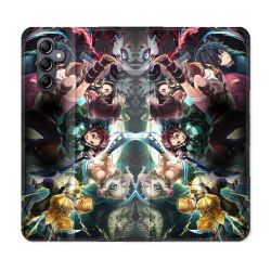 Housse Cuir Portefeuille Pour Samsung Galaxy S24 FE Manga Demon Slayer Groupe