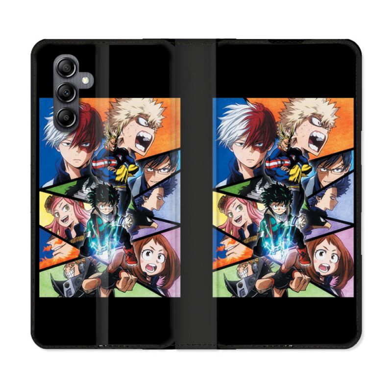 Housse Cuir Portefeuille Pour Samsung Galaxy S24 FE Manga My Hero Academia Noir