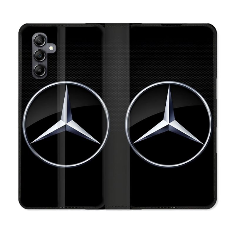 Housse Cuir Portefeuille Pour Samsung Galaxy S24 FE Mercedes Carbone