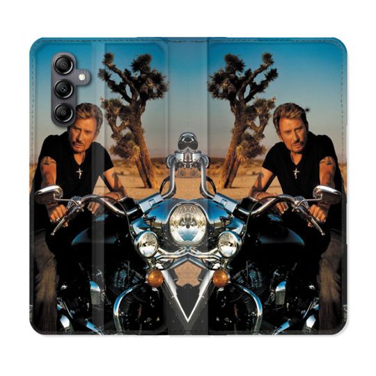 Housse Cuir Portefeuille Pour Samsung Galaxy S24 FE Musique Johnny Hallyday Moto