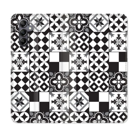 Housse Cuir Portefeuille Pour Samsung Galaxy S24 FE Texture Carreau Ciment Noir