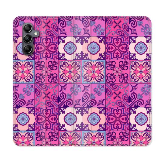Housse Cuir Portefeuille Pour Samsung Galaxy S24 FE Texture Carreau Ciment Violet