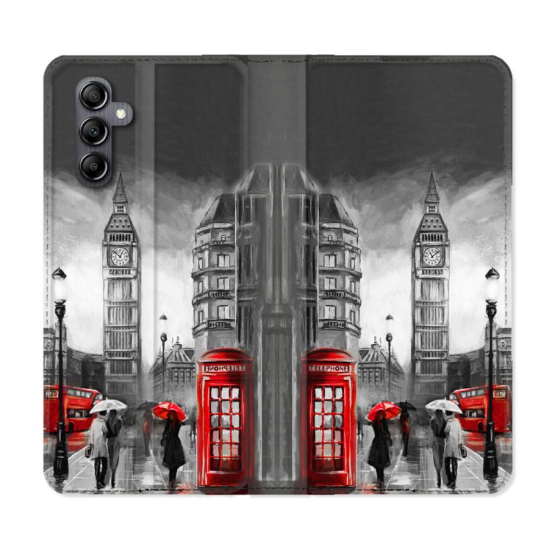 Housse Cuir Portefeuille Pour Samsung Galaxy S24 FE Voyage Angleterre Londres Vintage